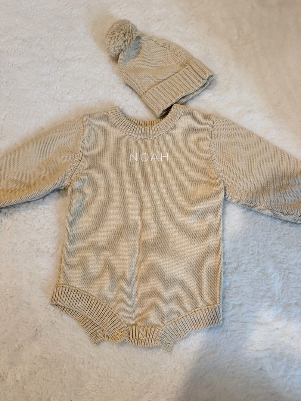 Caden Lane Beige Knit One-Piece with Pom Hat